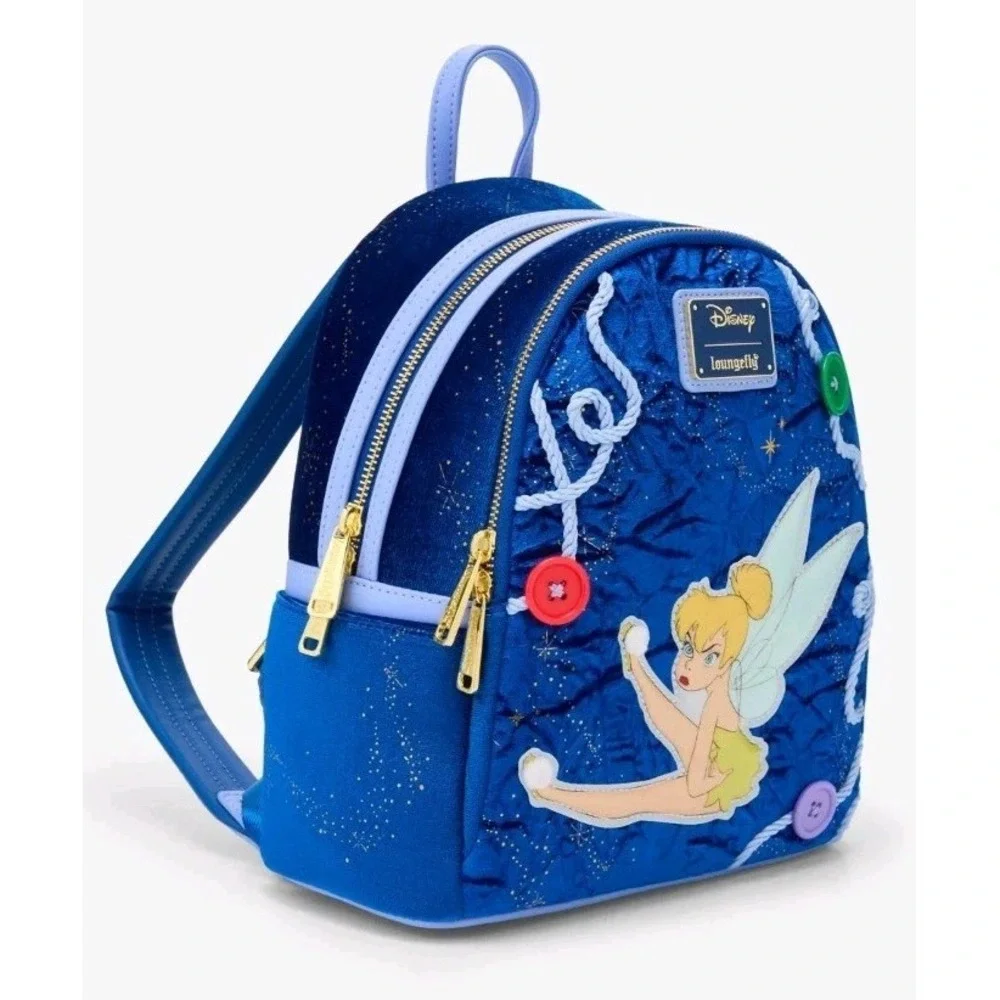 NWT Loungefly Disney Peter Pan‎ Tinker Bell Buttons Velvet Light-Up Backpack